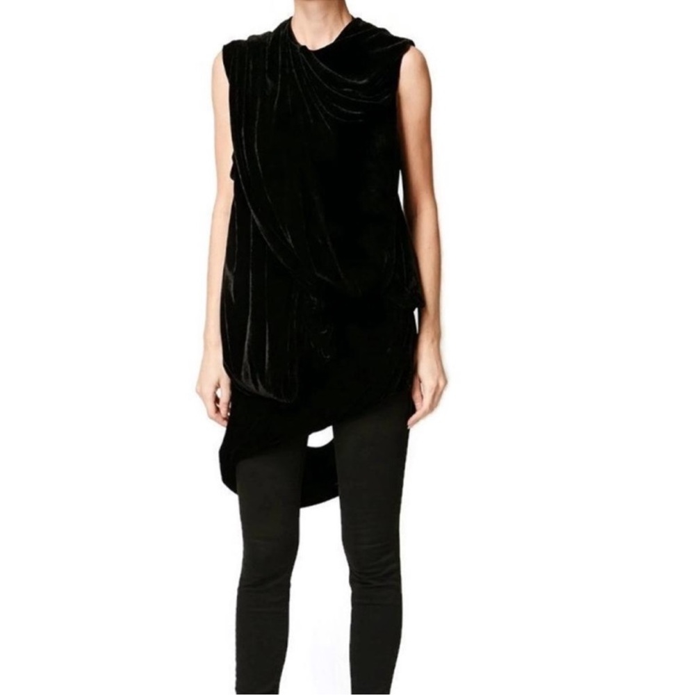 NWT Rick Owens Black Asymmetrical Velvet Sleeveless Tunic Tank Top